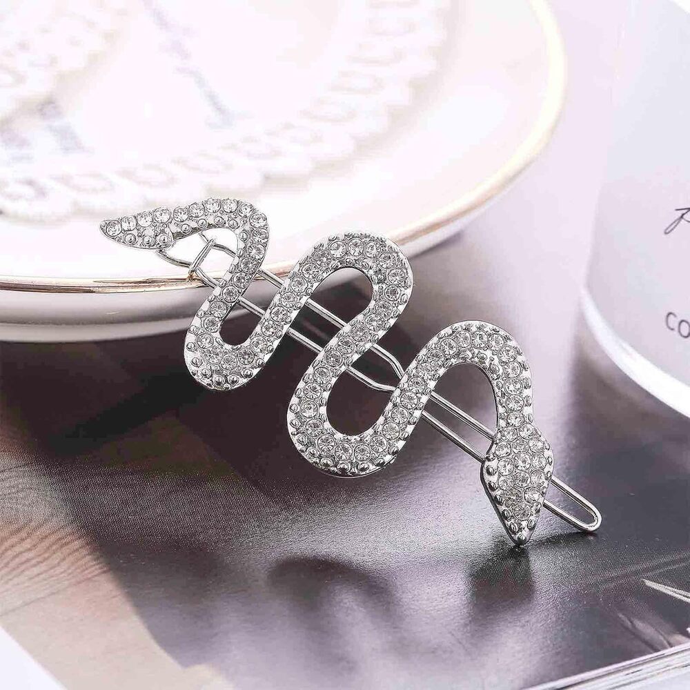 Boho Crystal Snake Hair Clip - Silver 5pk